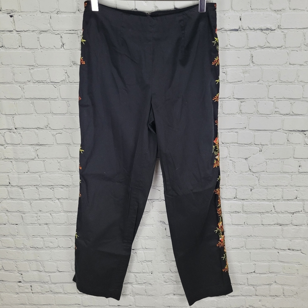 SPENSER JEREMY | floral embroidered straight leg stretch pants